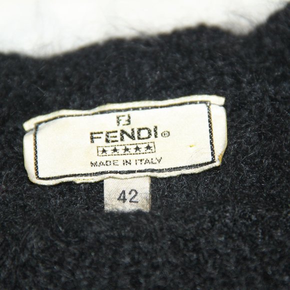 FENDI Black Mohair Wool Blend Sweater Goat Hair Fringe Sleeves & Hem Size IT42 - Picture 3 of 8
